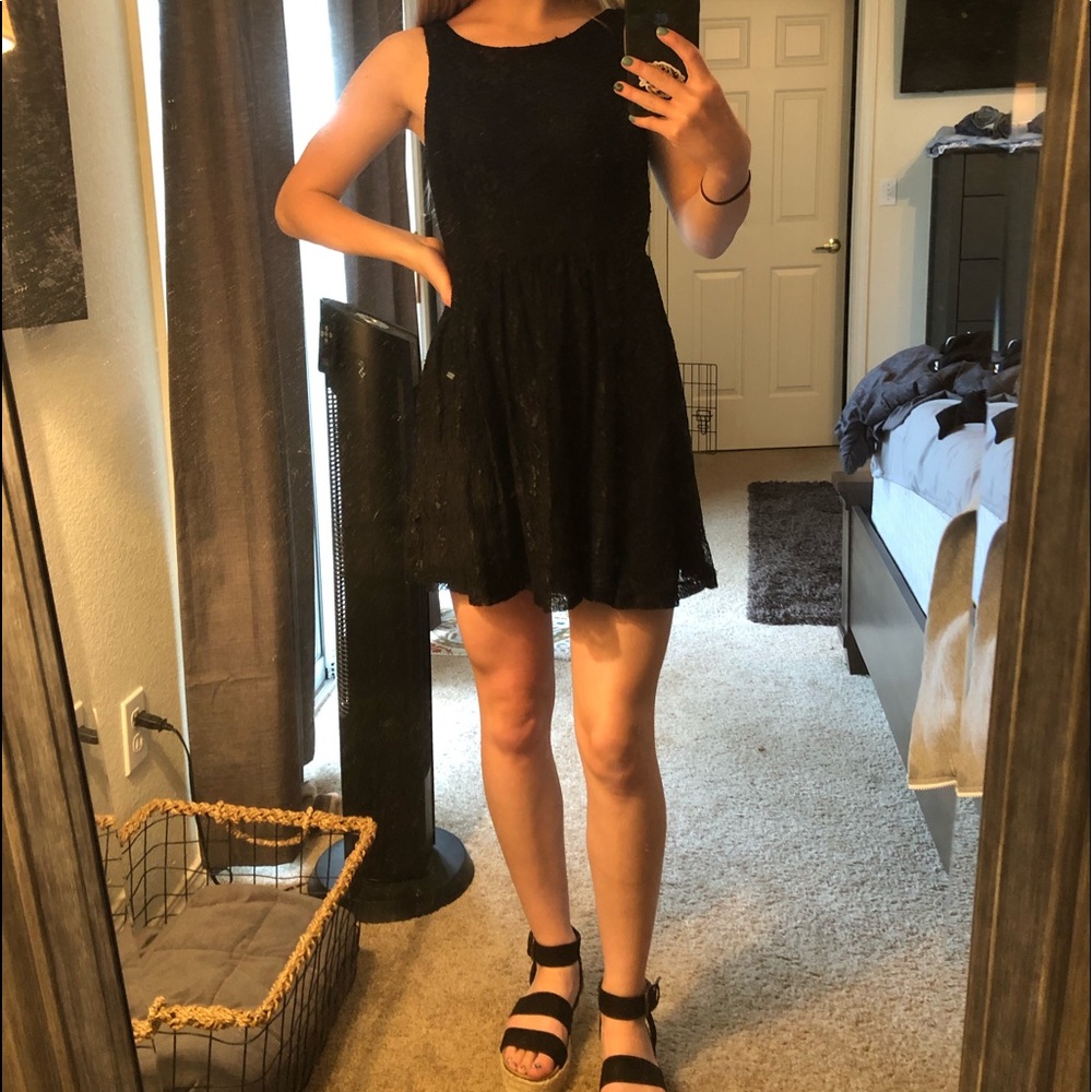 Black lace mini dress